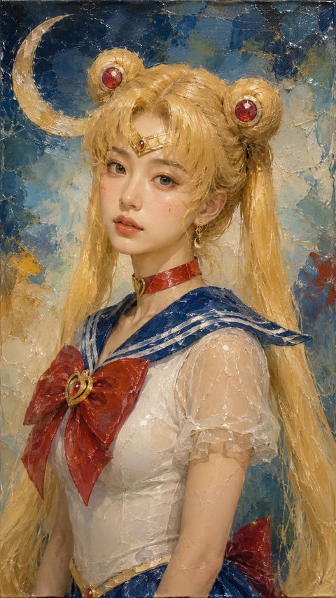 美少女战士蜡彩风格肖像 - AI图片提示词示例