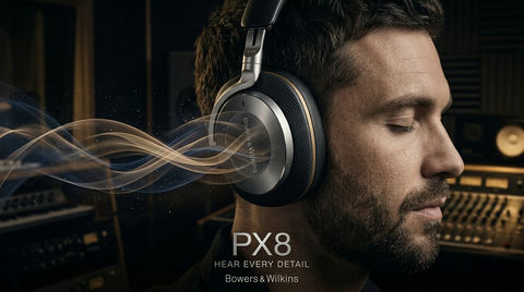 宝华韦健Px8奢华耳机电影级广告海报 - AI图片提示词示例