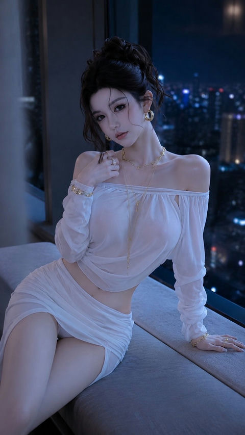奢华夜晚都市时尚女性人像 - AI图片提示词示例