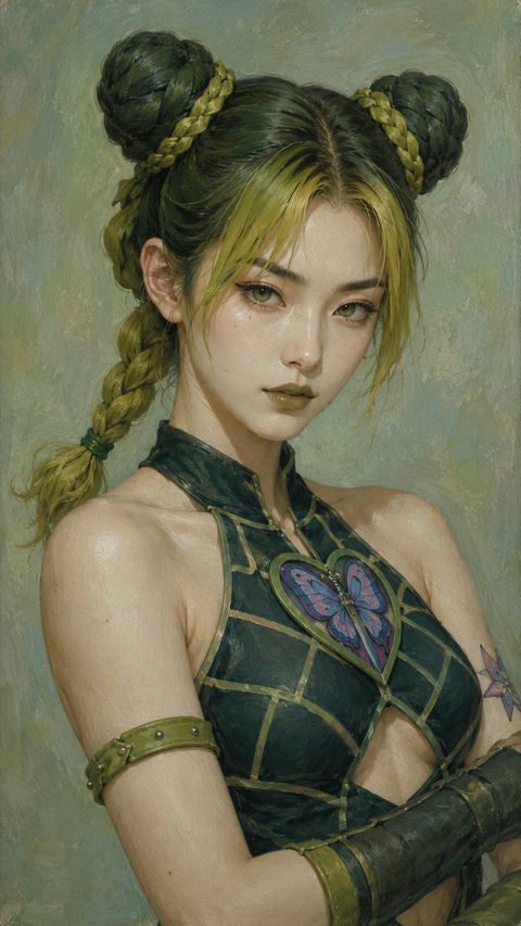 JOJO女角色蛋彩肖像系列 - AI图片提示词示例