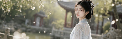 东方温婉女子汉服电影质感 - AI图片提示词示例