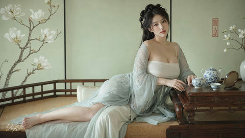写实古风温婉仕女人像摄影 - AI图片提示词示例