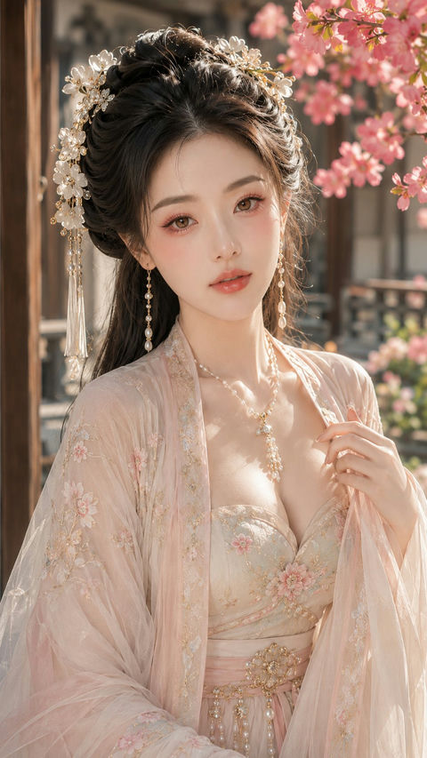 古风贵女春日海棠水光美妆写真 - AI图片提示词示例