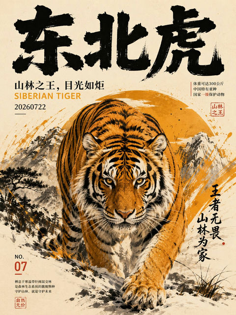 东方现代美学高级动物海报设计 - AI图片提示词示例