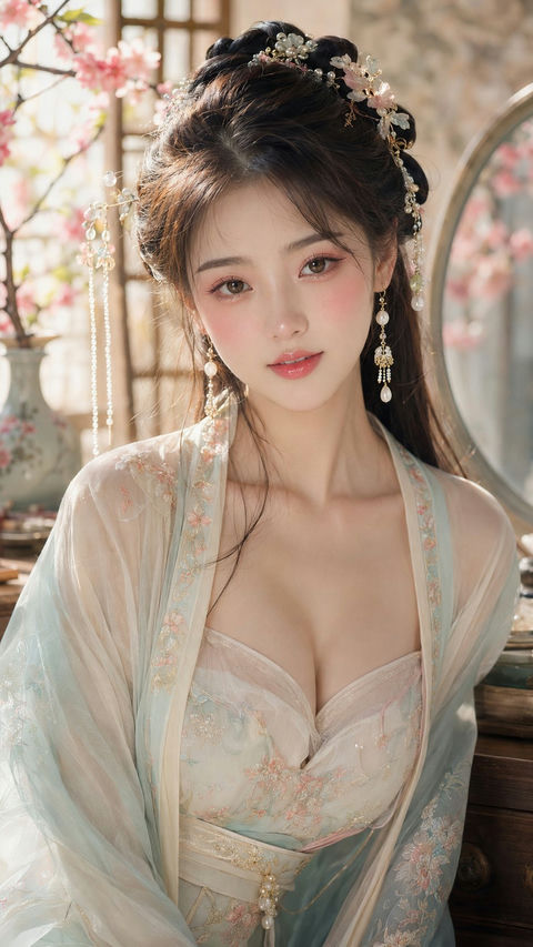 古风贵女春日水光美妆写真 - AI图片提示词示例