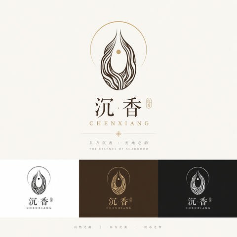 沉香高端香氛品牌极简矢量Logo设计 - AI图片提示词示例