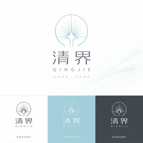 极简几何清界品牌科技美容Logo设计 - AI图片提示词示例