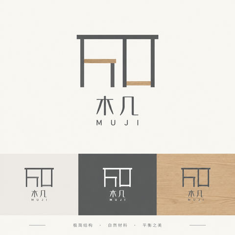 木几品牌北欧极简几何家具徽标设计 - AI图片提示词示例