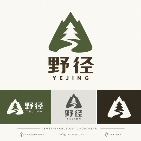 野径品牌极简抽象山径与树影融合标识 - AI图片提示词示例