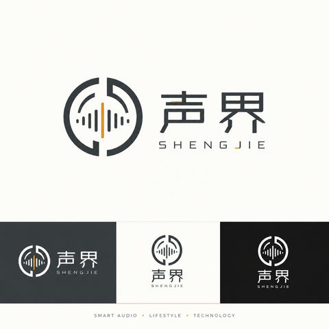 声界智能音频品牌极简几何声波Logo设计 - AI图片提示词示例