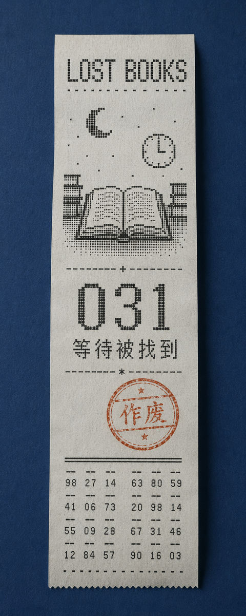 凌晨旧书店遗失之书纪念热敏票 - AI图片提示词示例