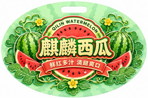 清新薄荷绿麒麟西瓜挂牌设计 - AI图片提示词示例