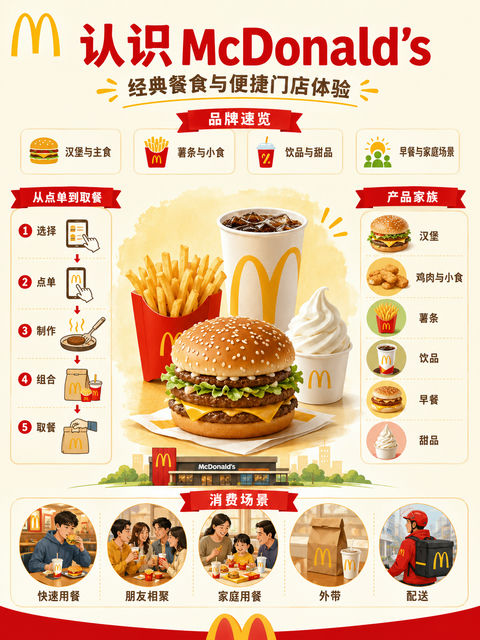 麦当劳品牌百科全书式餐饮产品信息图 - AI图片提示词示例
