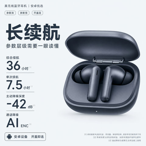 极简极客风蓝牙耳机开盖天猫主图设计 - AI图片提示词示例