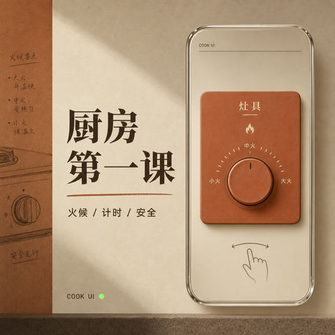 陶土色系拟物化智能厨房课件封面设计 - AI图片提示词示例