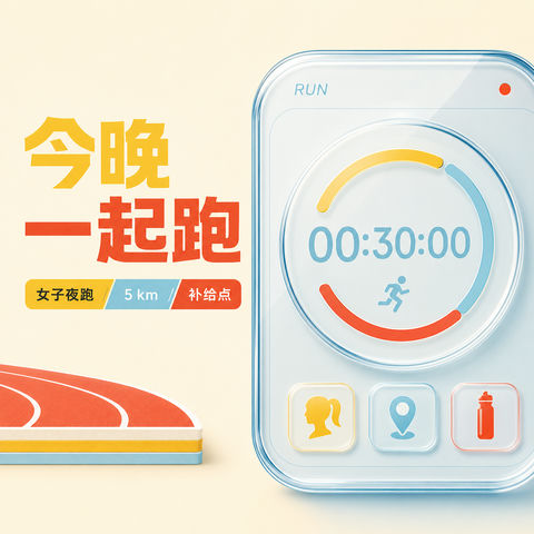 创意材料切片风格女子夜跑活动招募海报 - AI图片提示词示例