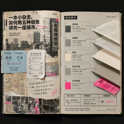 城市记忆碎片：五种纸张构筑的独立出版美学 - AI图片提示词示例