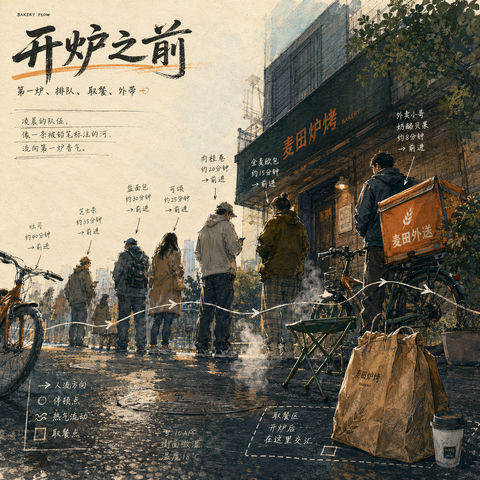 晨光微曦中流动的城市面包店笔记 - AI图片提示词示例