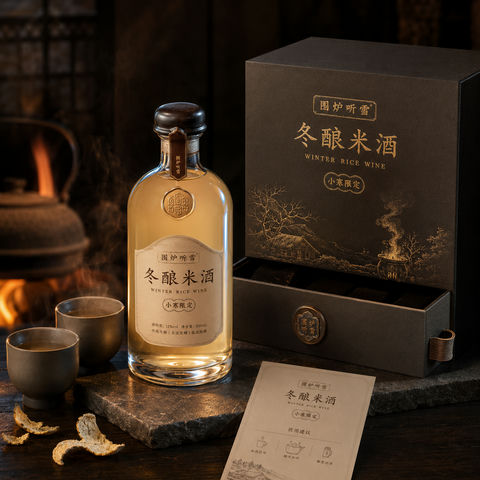 冬夜围炉之声：节日限定米酒礼盒包装设计 - AI图片提示词示例