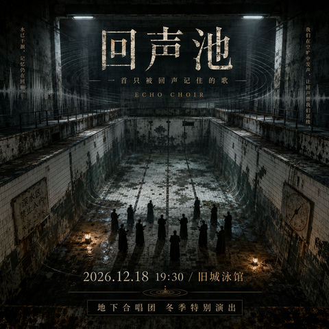 废弃泳池里的回声：地下合唱团演出海报设计 - AI图片提示词示例
