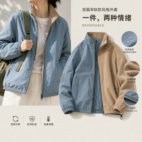 早秋双面防风外套电商详情页主图设计 - AI图片提示词示例
