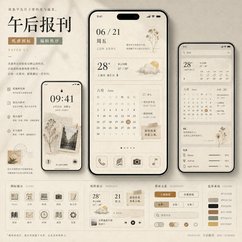 故纸堆里的午后暖阳：旧报刊质感手机系统设计 - AI图片提示词示例