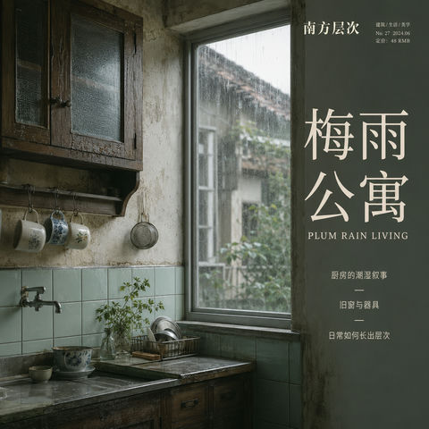 梅雨季的南方旧公寓：湿润生活的细腻画卷 - AI图片提示词示例