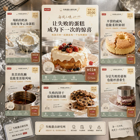 甜点治愈系直播间视觉系统设计方案 - AI图片提示词示例