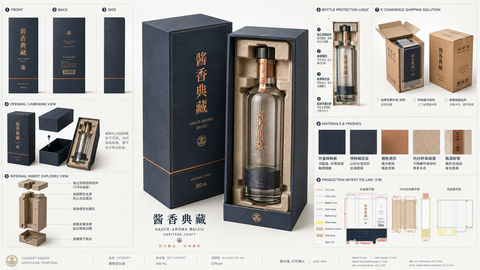 高端酱香白酒包装设计提案板 - AI图片提示词示例