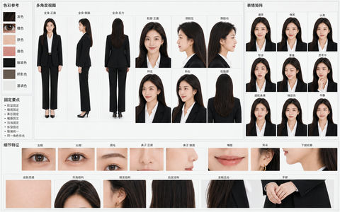 极致人设一致性：全维度角色身份参考图表 - AI图片提示词示例