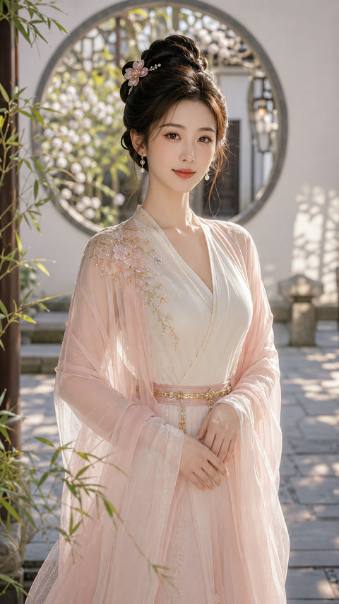 唐风春晖幻想仕女：端雅清甜的东方韵味 - AI图片提示词示例