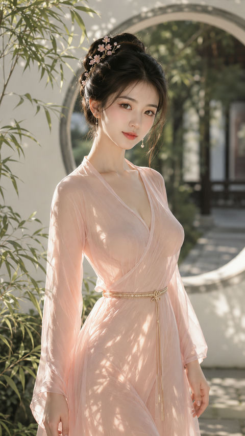唐风古韵透光薄罗幻想仕女画卷 - AI图片提示词示例