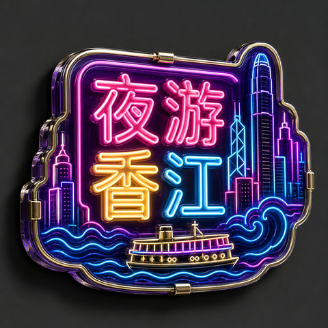 港风霓虹夜游香江纪念磁吸冰箱贴设计 - AI图片提示词示例