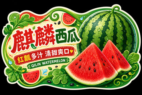 夏日清甜麒麟西瓜异形广告物料设计 - AI图片提示词示例