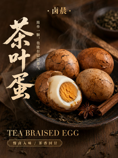 卤香四溢的高级感中式茶叶蛋海报 - AI图片提示词示例