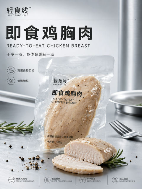 高端健身轻食品牌鸡胸肉广告海报 - AI图片提示词示例