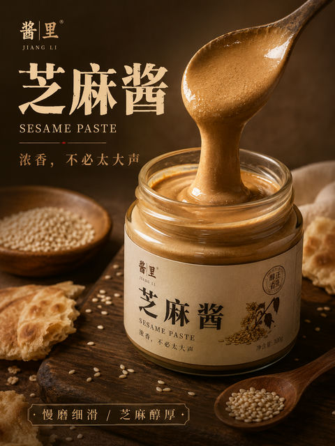 酱里芝麻酱高级感写实商业海报 - AI图片提示词示例