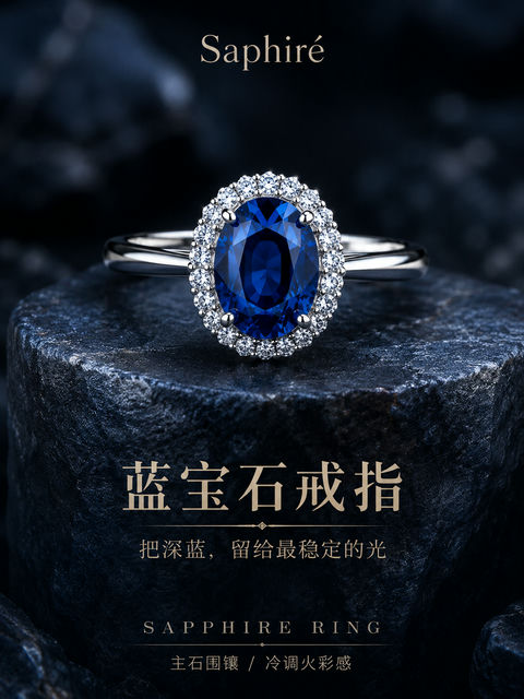 深邃蓝宝石高级珠宝商业摄影海报 - AI图片提示词示例