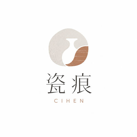 极简侘寂风瓷痕陶瓷品牌Logo设计 - AI图片提示词示例