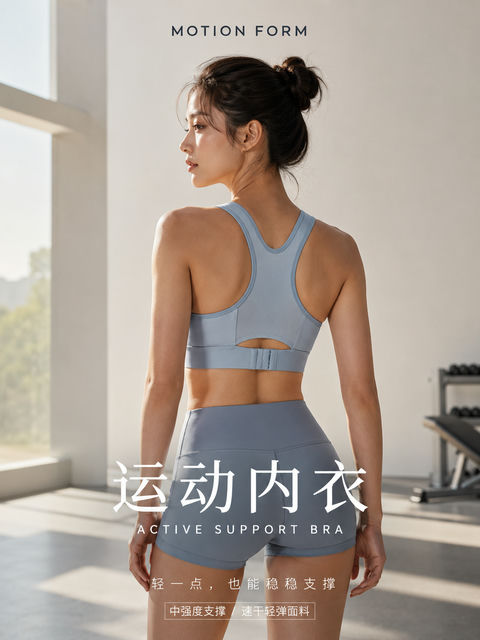 晨曦之光下的极简运动内衣高端商业海报 - AI图片提示词示例