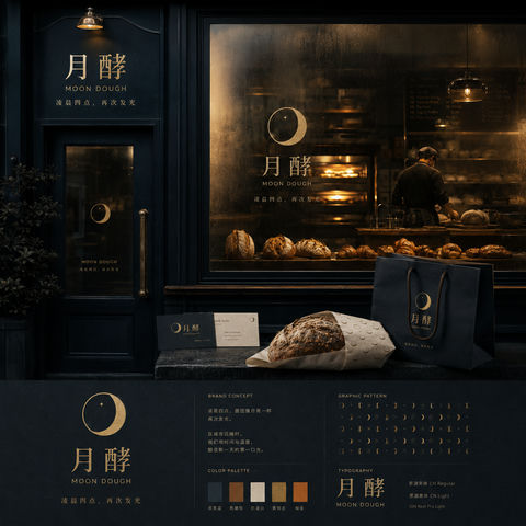 凌晨四点月光烘焙坊品牌视觉提案 - AI图片提示词示例