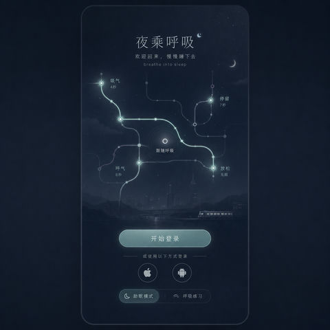 凌晨地铁呼吸：深夜助眠APP登录页设计 - AI图片提示词示例