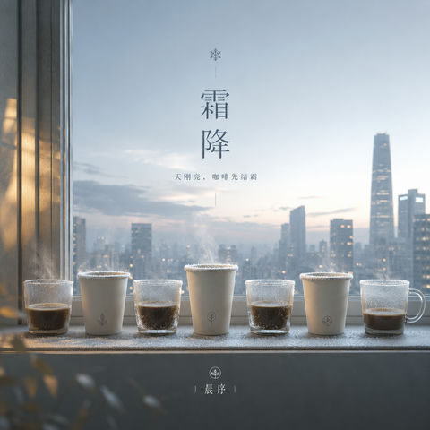 霜降清晨窗边咖啡杯薄霜静谧美学 - AI图片提示词示例