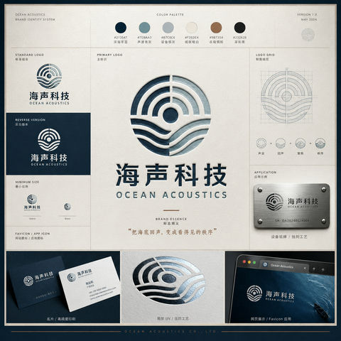 海洋声学科技品牌视觉系统设计方案 - AI图片提示词示例