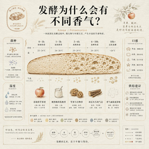 面包发酵香气演化艺术科普海报 - AI图片提示词示例