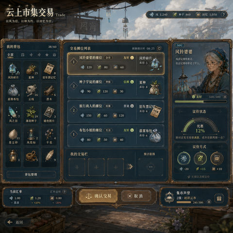云端旧集市：治愈系游戏交易界面设计 - AI图片提示词示例