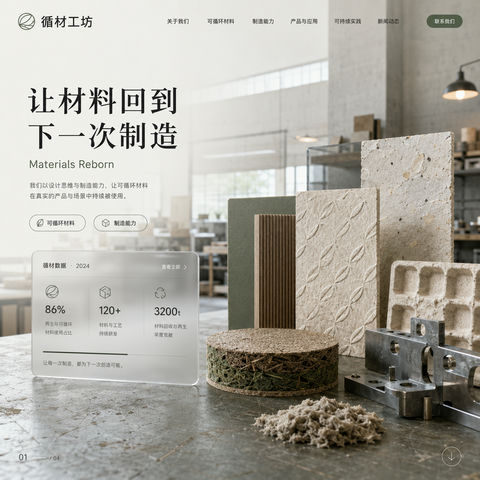 呼吸感环保材料工坊企业官网首屏视觉 - AI图片提示词示例