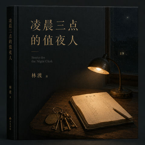 深夜旧旅馆值夜人的寂静灯火书封设计 - AI图片提示词示例