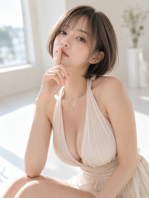 触碰嘴唇的手指女性肖像 - AI图片提示词示例