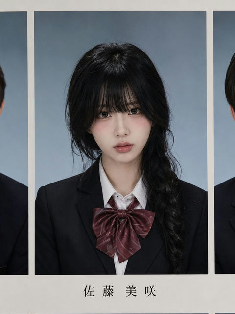 超写实日本高中毕业相册少女肖像 - AI图片提示词示例